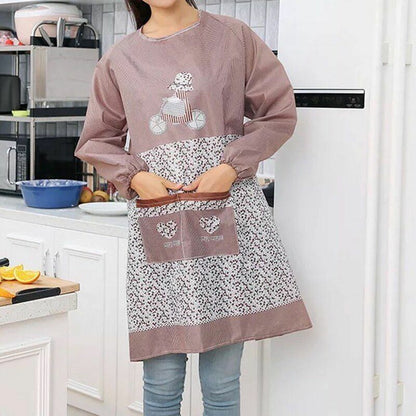 Women Kitchen Apron Long Sleeve Cooking Baking Workwear Bib Polyester 68x46x30cm