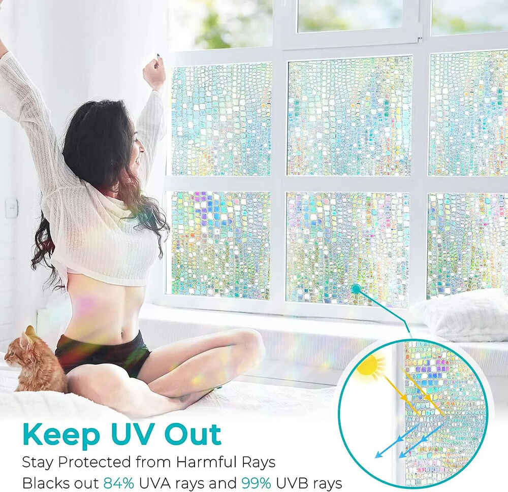 Window Privacy Film PVC Stained Glass Clings 3D Rainbow Door Decorative Stickers