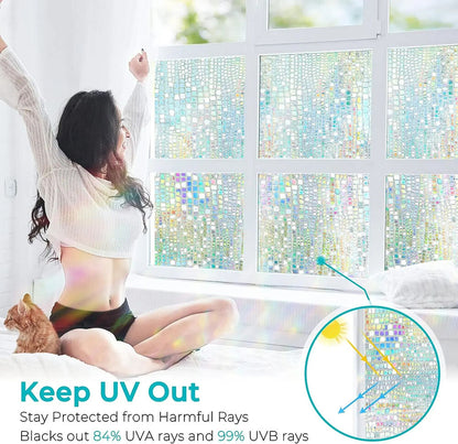 Window Privacy Film PVC Stained Glass Clings 3D Rainbow Door Decorative Stickers