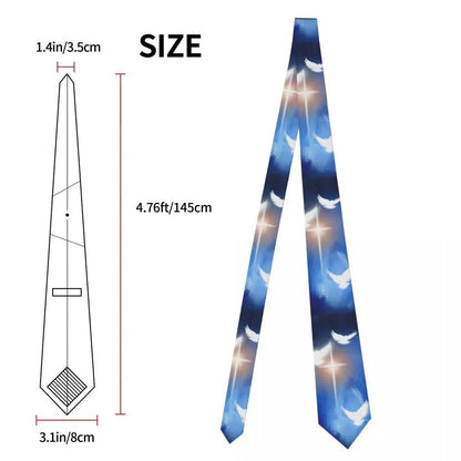 Men Neckties 8cm Polyester Glowing Christian Cross Three Doves Women Narrow Ties