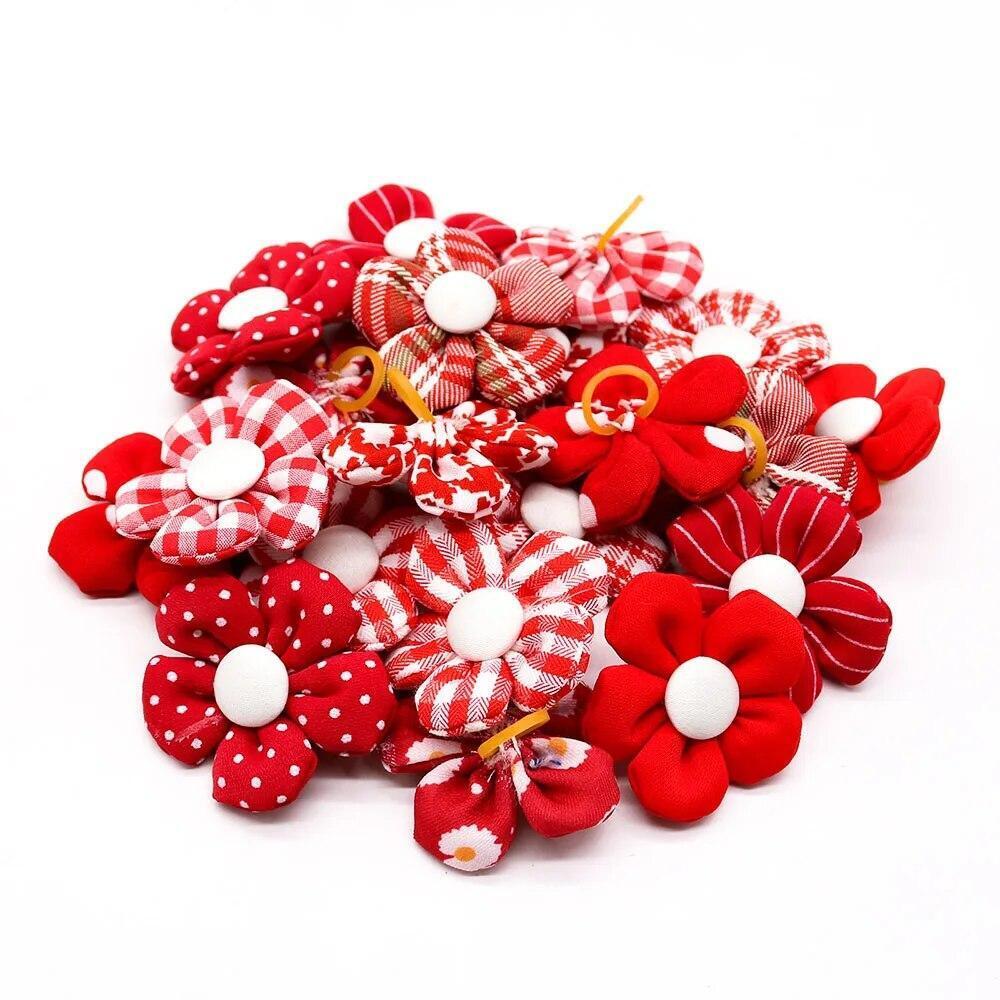 50pcs Small Dog Hair Bows Puppy Rubber Band Flower Bowknot Grooming Accessories