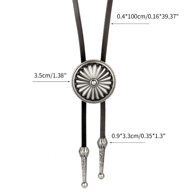 Bolo Tie Necklace Alloy Leather Sweater Chain Western Round Cowboy Necktie 100cm