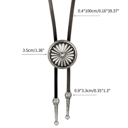 Bolo Tie Necklace Alloy Leather Sweater Chain Western Round Cowboy Necktie 100cm