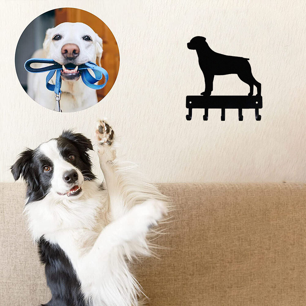 Rottweiler Key Rack Dog Leash Hanger - 9 inch Wide/6 inch Wide Metal Wall Art