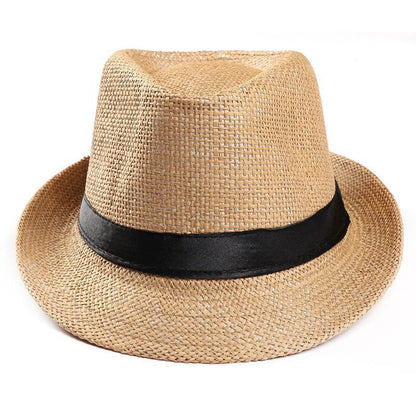 Unisex Straw Fedora Panama Hat Summer Sun Short Brim Floral Trilby Cuban Cap Hat