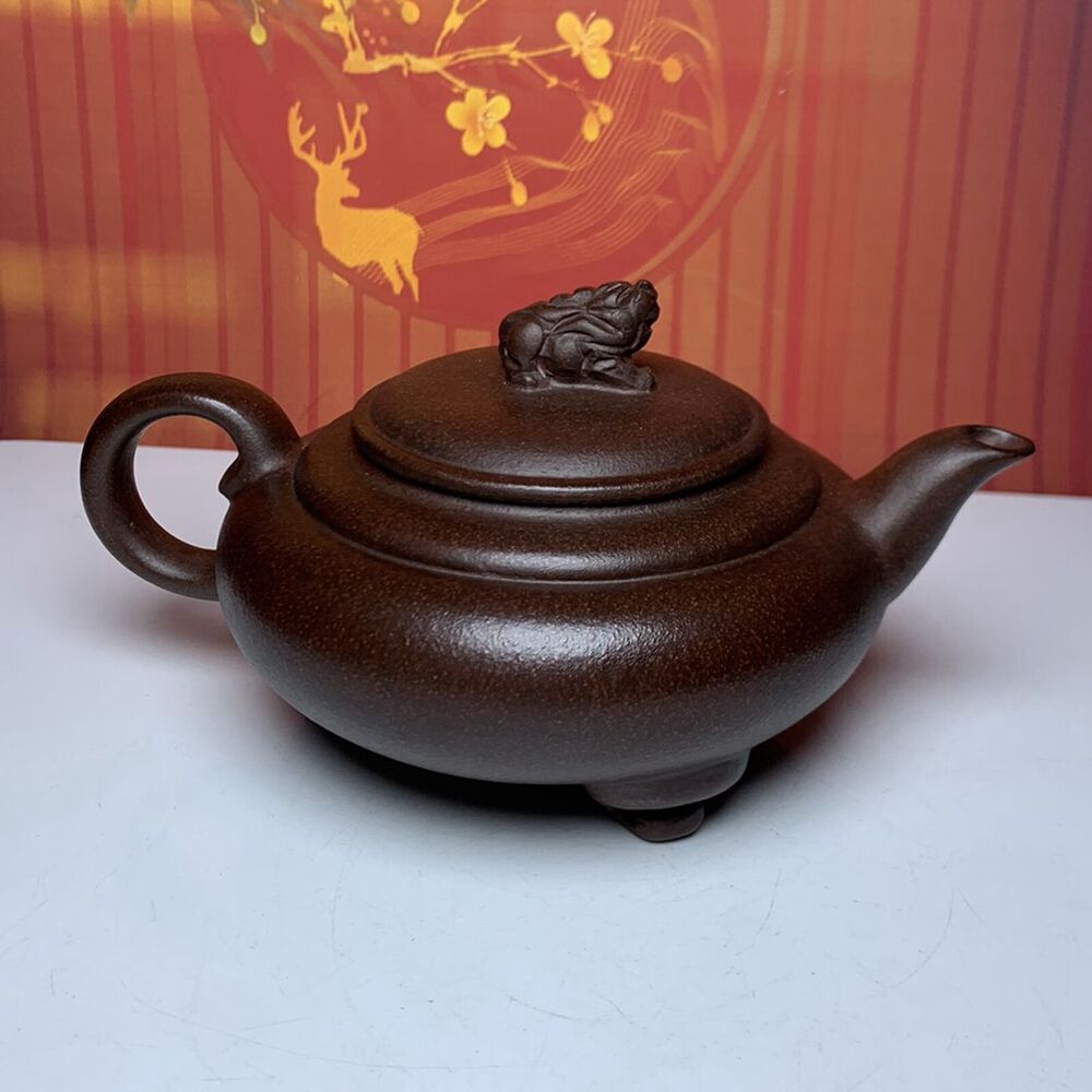 Vintage Chinese Yixing Purple Clay Teapot Zisha Ceramic Carving Beast Teaware