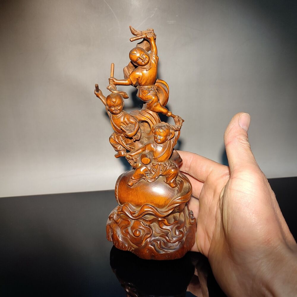 decorative sculpture happy children play drum dance anniversary gift carved wood