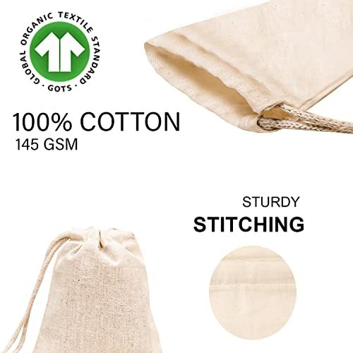 25Pcs Muslin Natural Cotton Bags with Drawstring - Small 6x10 Inches,