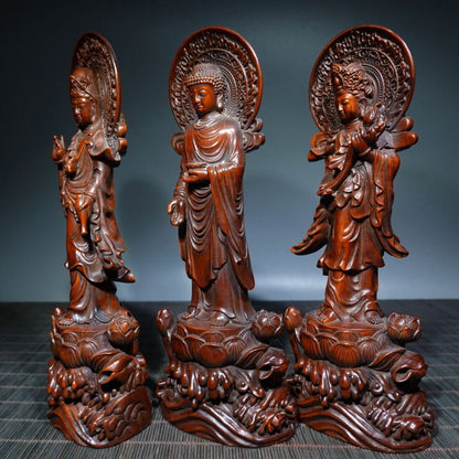 Antique Chinese Boxwood Carving Buddha Statue Wooden Sculptures Decor Collection