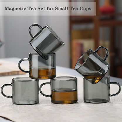 Mini Glass Tea Cups with Wooden Holder Set Chinese Tea Utensil Decor Gift 7 Pcs
