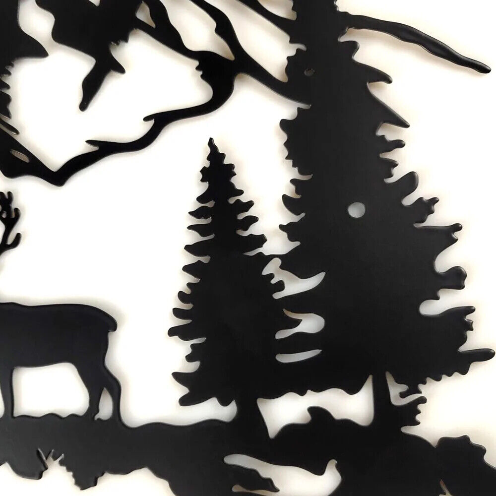 1pc Modern Black Deer & Tree Metal Wall Decor - Animal Mountain Plaque Signs