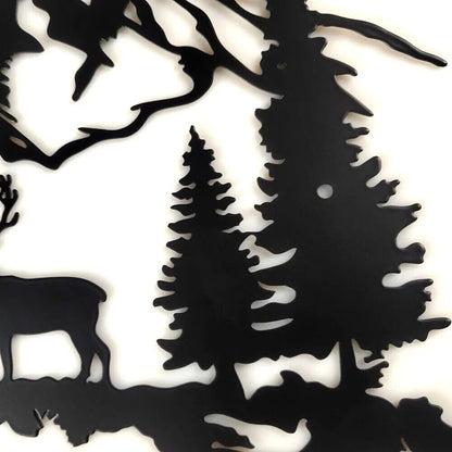 1pc Modern Black Deer & Tree Metal Wall Decor - Animal Mountain Plaque Signs