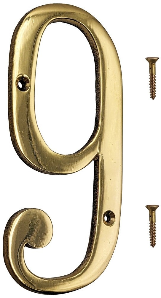6-inch Shiny Gold House Number w/ Screws, Polished Brass, Mailbox / Home Numbers