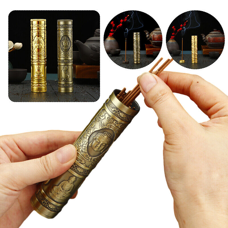 Buddha Metal Incense Storage Box Waterproof Incense Stick Storage Tube Case Gift