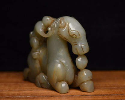 Chinese Antique Hetian Jade Carved Sculpture Exquisite Horse Statue Collections