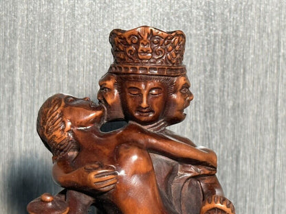 Collect Chinese Old Boxwood Carved Sexy Figure Statue Wooden Art Statue