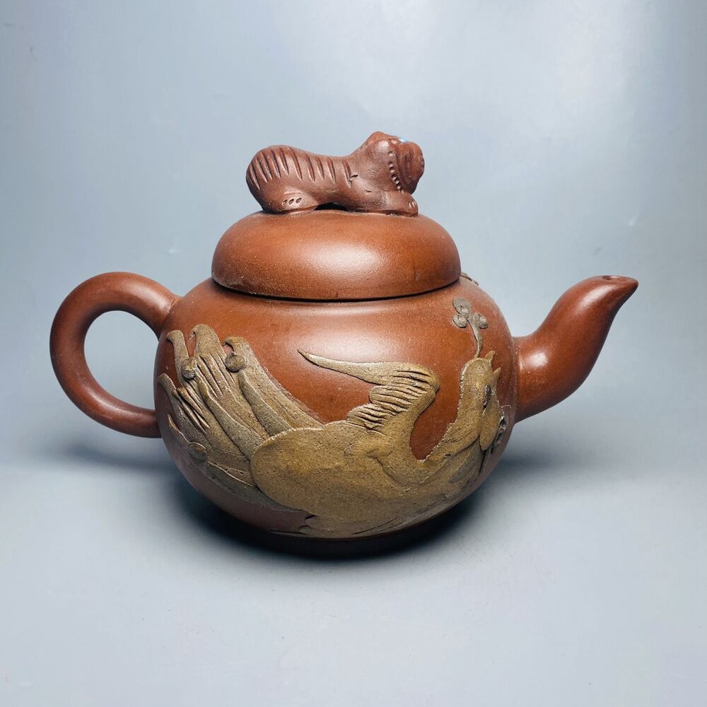 Vintage Chinese Yixing Purple Clay Teapot Zisha Ceramic Carving Dragon Teaware