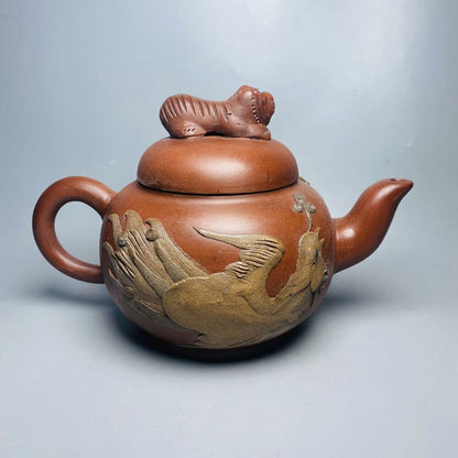 Vintage Chinese Yixing Purple Clay Teapot Zisha Ceramic Carving Dragon Teaware