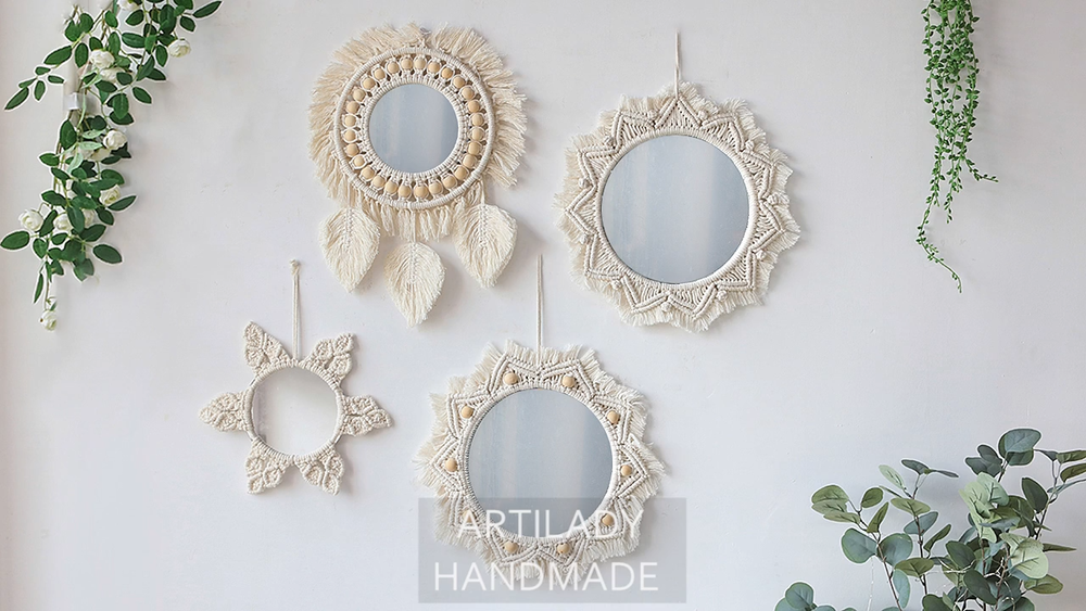 Macrame Wall Mirror Acrylic Boho Home Nursey Decor Round Decoration Gift 20-35cm