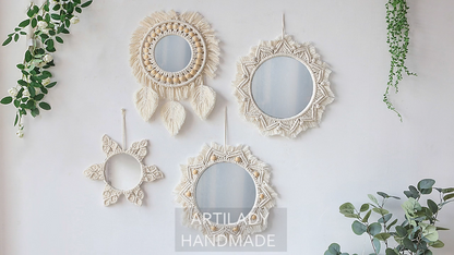 Macrame Wall Mirror Acrylic Boho Home Nursey Decor Round Decoration Gift 20-35cm