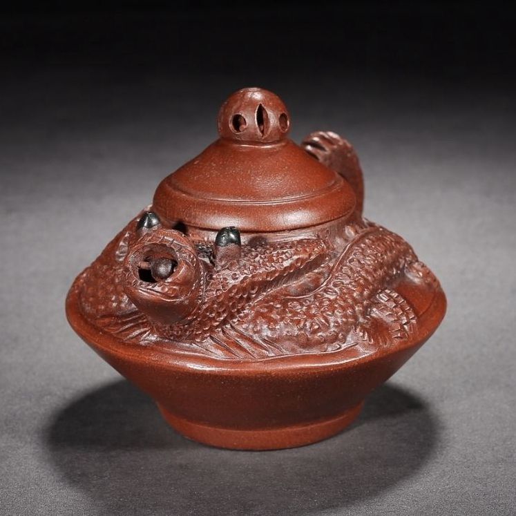 Vintage Chinese Yixing Purple Clay Teapot Zisha Ceremony Carving Dragon Teaware