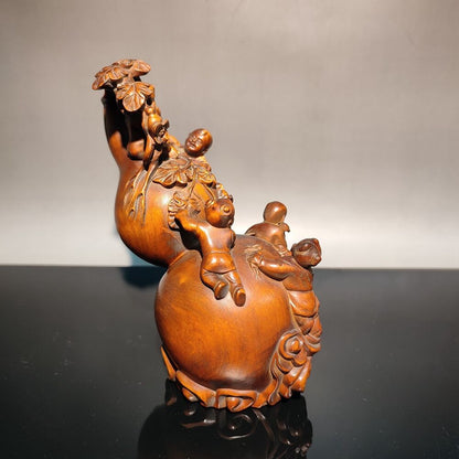 china boxwood wooden antique doll wood carving children statue home decor rare