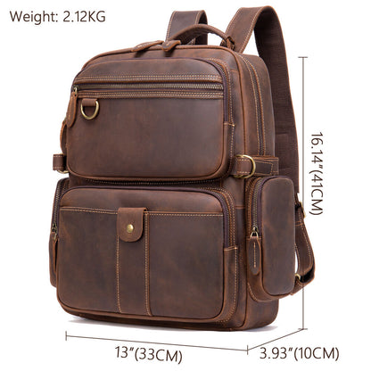100% Crazy Horse Leather Men's Retro Backpack Travel Rucksack Daypack School Bag