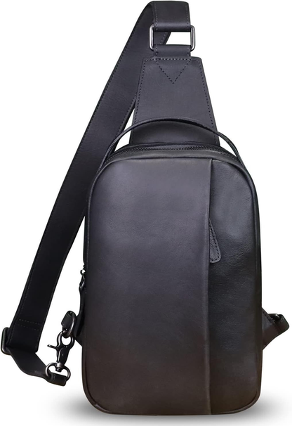 Genuine Leather Sling Bag Crossbody Purse Retro Handmade Hiking Daypack...