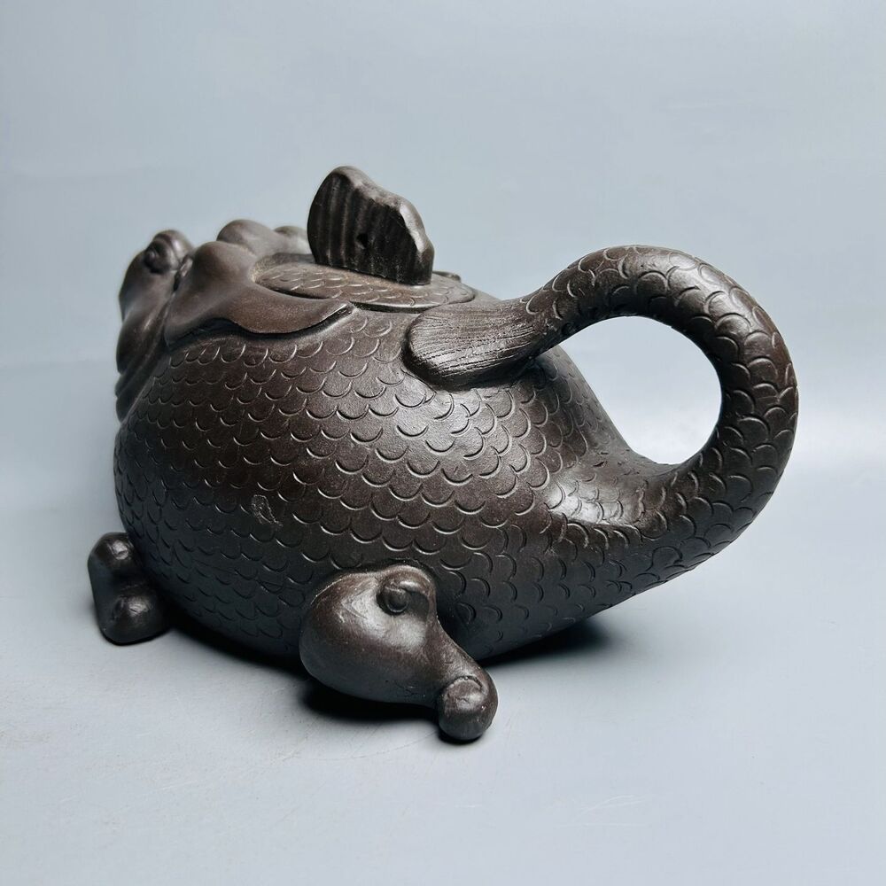 Vintage Chinese Yixing Purple Clay Teapot Zisha Ceremony Fish Dragon Teaware Art