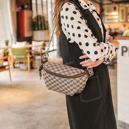 Shoulder Bag Luxury Crossbody Sling Chain Strap Leather Plaid Chest Belt Handbag