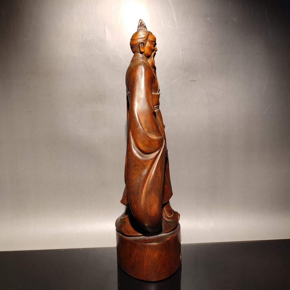 vintage wooden carved figures Quyuan chinese boxwood wood statue Duanwu Festival