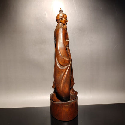 vintage wooden carved figures Quyuan chinese boxwood wood statue Duanwu Festival