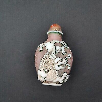 Vintage peking glass snuff bottle collection chinese dragon statue kylin overlay