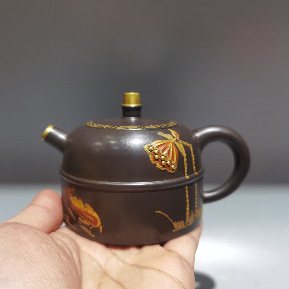 Chinese Yixing Zisha Clay Handmade Exquisite Teapot（描金腰线汉铎壶 低款：顾景舟）