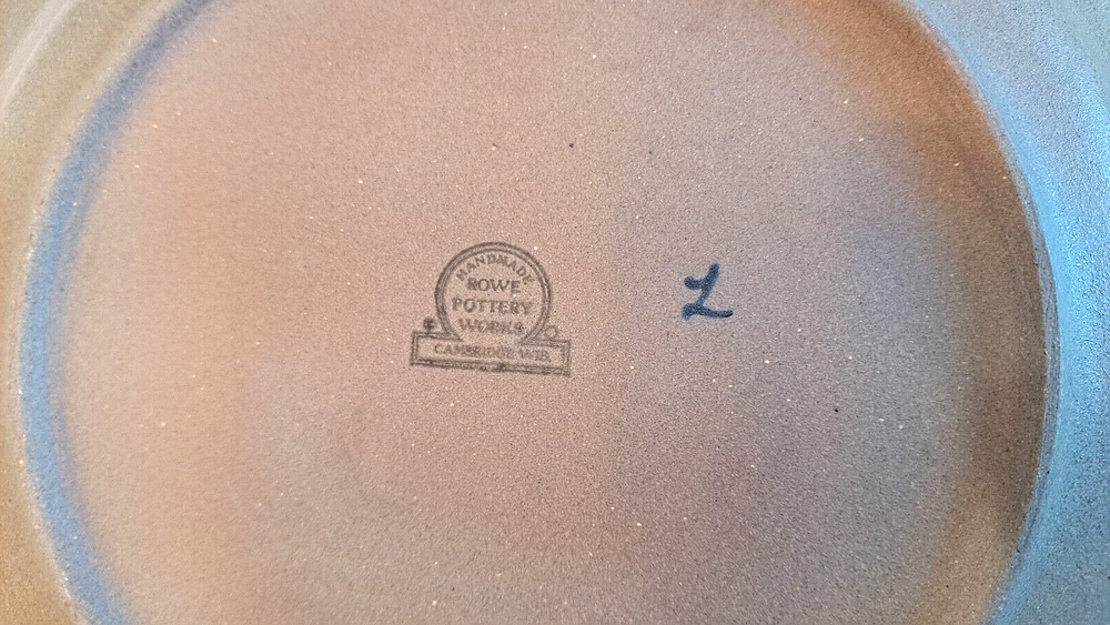Lot of 2 Rowe Pottery Salt Glaze Blue Stoneware Plates 10.75"