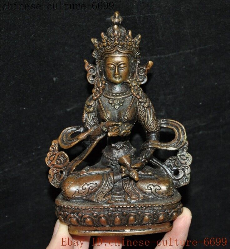 Bronze Green Tara Spring Yin Guanyin Buddha Statue In Ancient Tibetan Buddhism