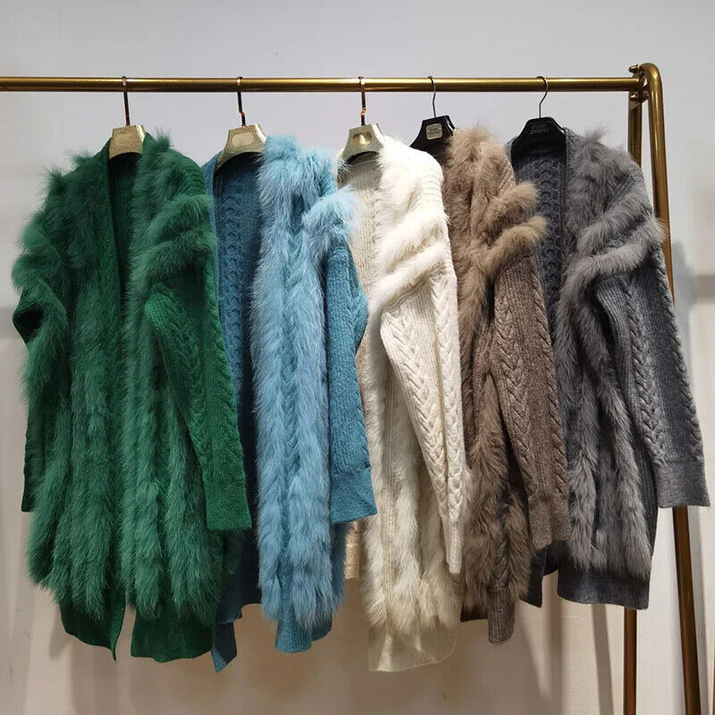 Warm Autumn Long Real Fox Fur Coat Long Sleeve Fashion Cardigan Outwear
