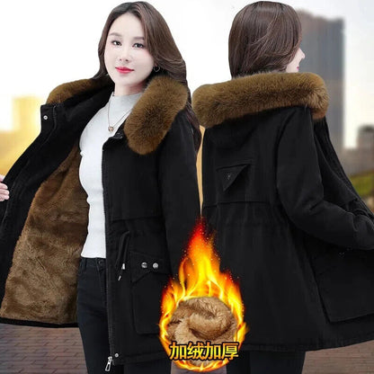 Womens 2023 Winter Padded Coat Plush Fur Collar Thick Down Outerwear