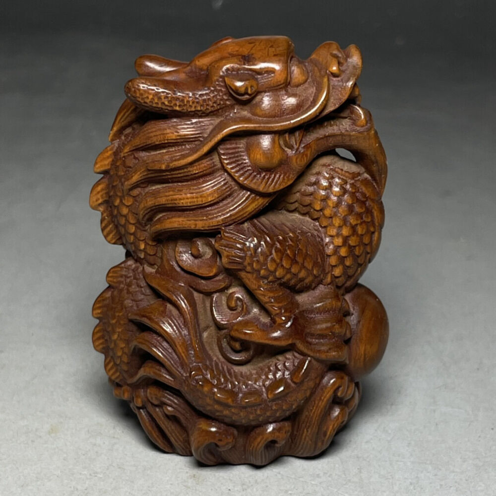Chinese handmade Natural Boxwood Hand-carved Exquisite Dragon Statue gift
