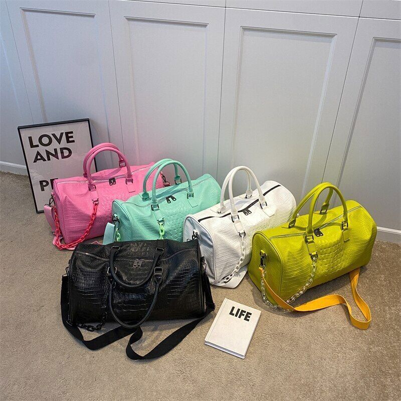 Pu Leather Tote with Thick Chain Shoulder Bag Women Travel Bags Handbags