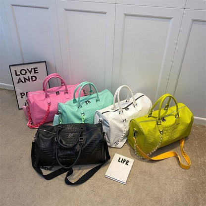 Pu Leather Tote with Thick Chain Shoulder Bag Women Travel Bags Handbags