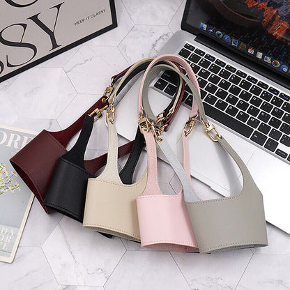 Leather Cup Cover Pouch Portable Water Bottle Sleeve Bag Leather Carrying Strap