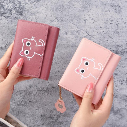 Women Wallet Cute Cat Short Wallet Leather Purse Girls Money Bag Card Holder