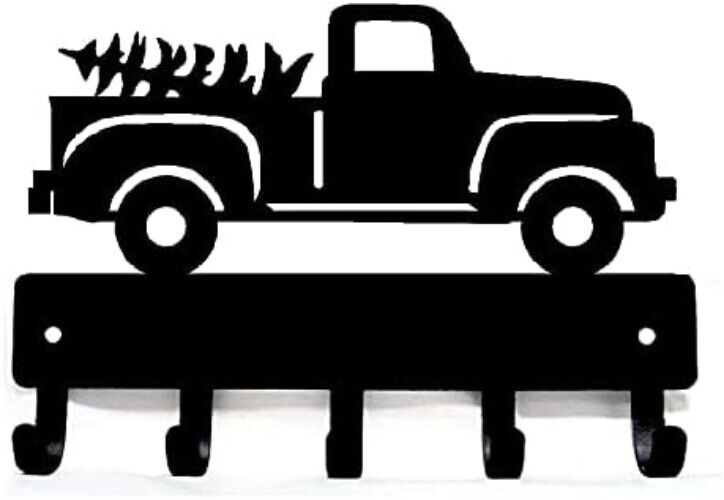 Vintage Pickup Truck & Tree - Key Rack Hanger - 9 inch Wide Metal Wall Art