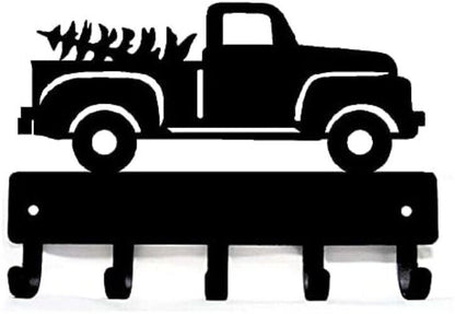 Vintage Pickup Truck & Tree - Key Rack Hanger - 9 inch Wide Metal Wall Art