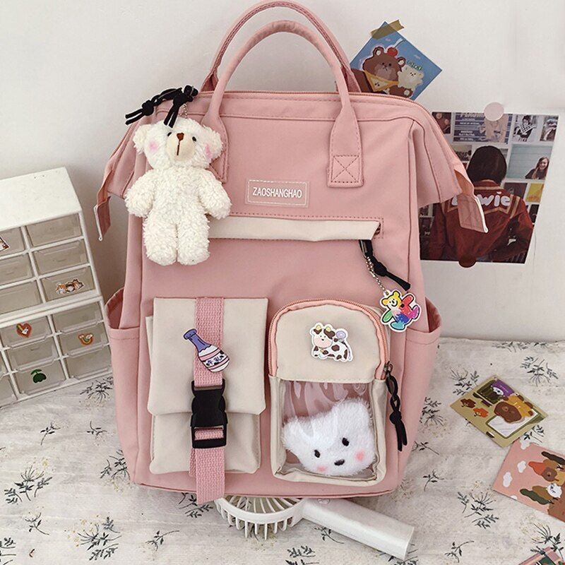 Purple Backpack Waterproof 38*26*18 CM Bags Cute Traveling Rucksack Nylon Pocket