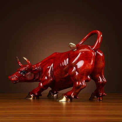 16 lbs,China Folk Feng Shui Brass copper Wall Street Ox Bovine Oxen Bull statue
