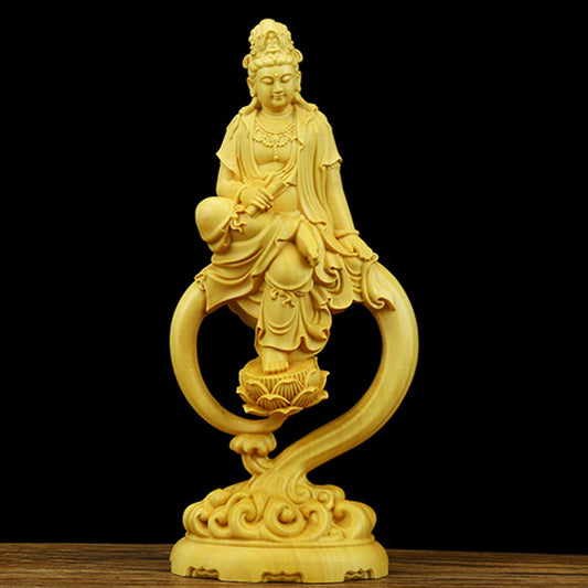 Carved Boxwood Wood Buddhist Buddha Statue Buddhism kwanyin Sculpture Collection