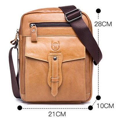 100% Genuine Leather Men's Sling Shoulder/Messenger Bag Double Zipper 8" Handbag