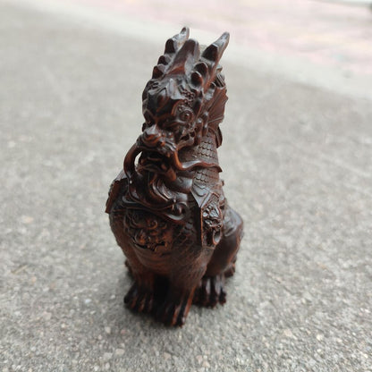 China Boxwood Wood Carving Chinese Dragon Statue Loong Sculpture Home Decor Desk